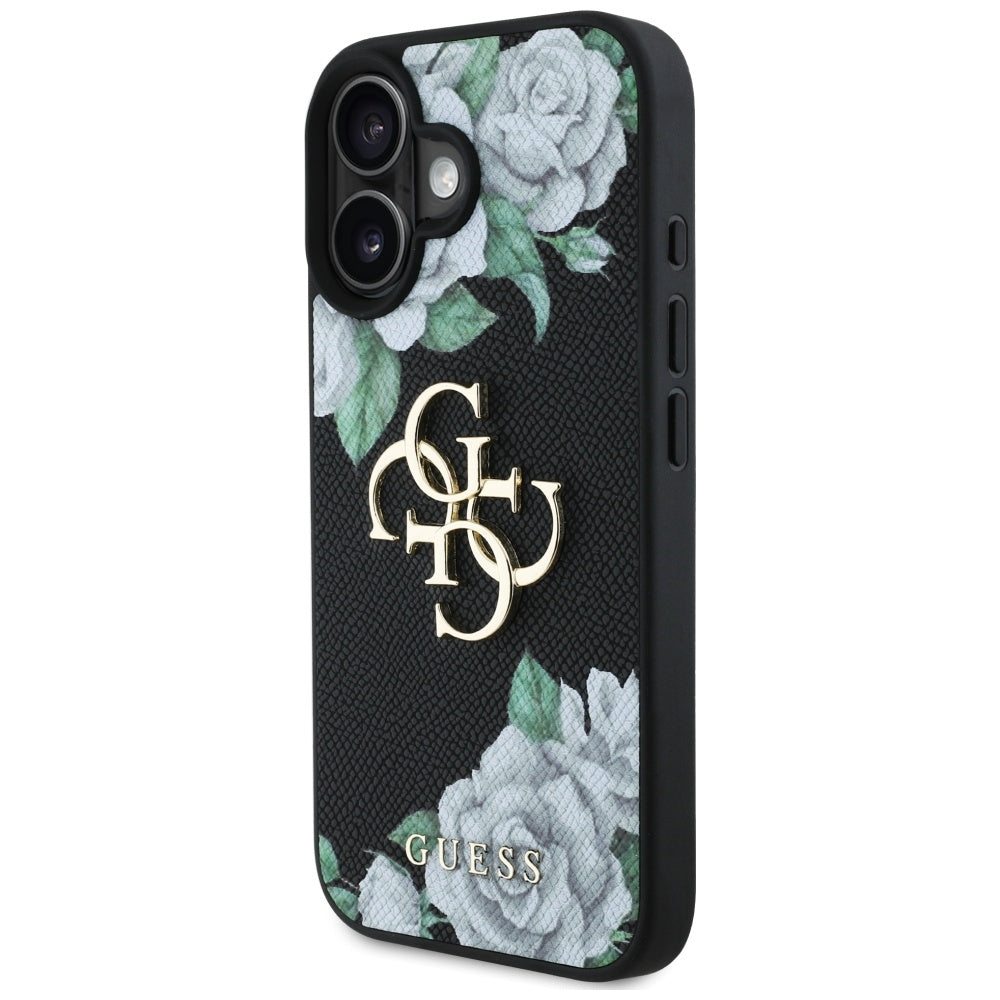 Pouzdro pro Apple iPhone 16, Guess, 4G Grained Roses Big Logo, Černá