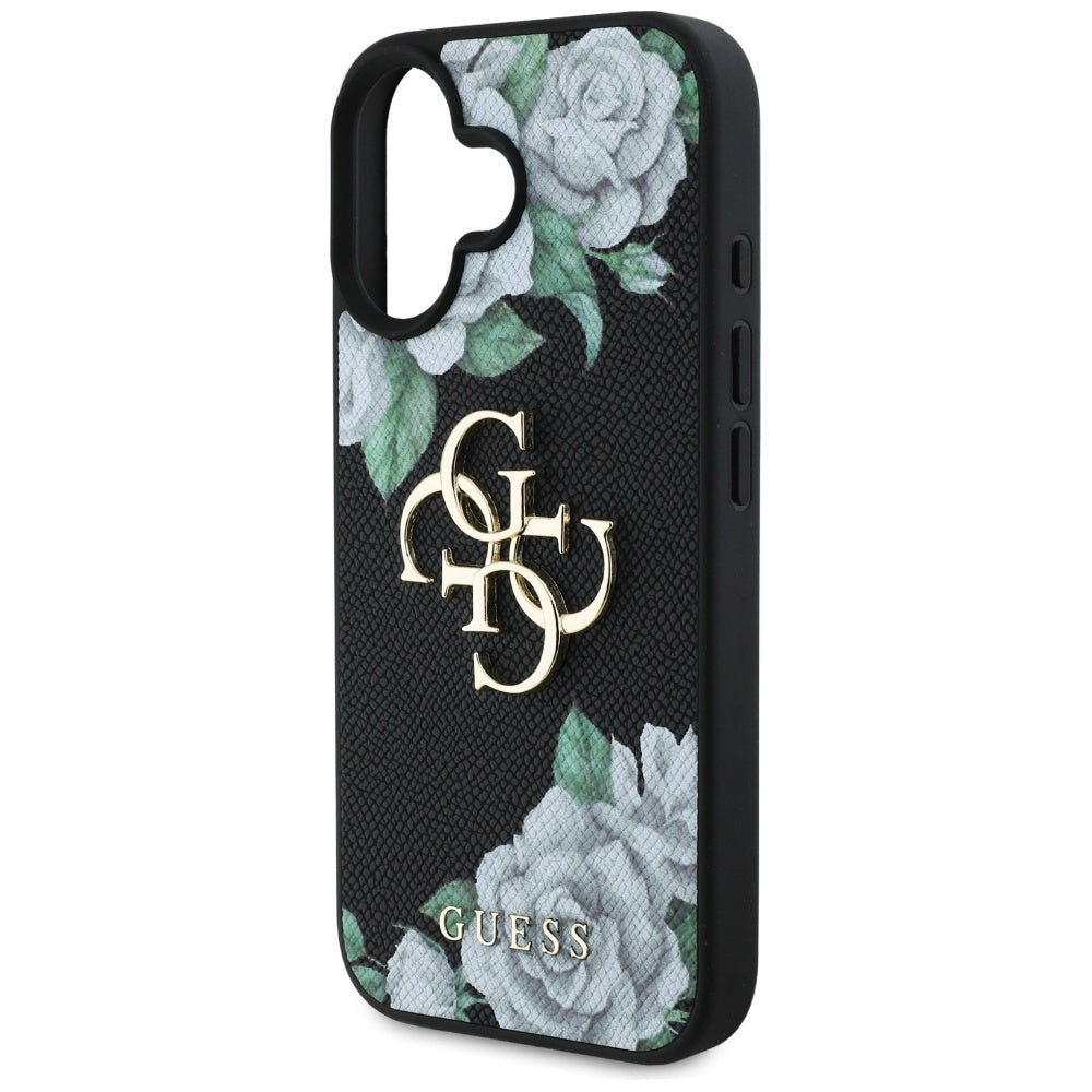 Pouzdro pro Apple iPhone 16, Guess, 4G Grained Roses Big Logo, Černá
