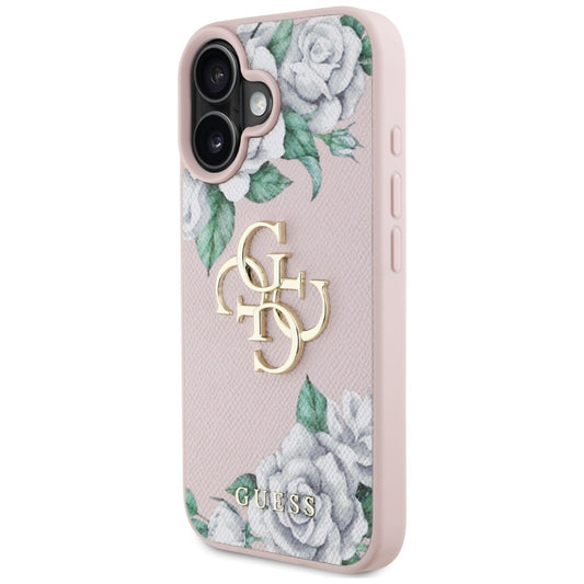 Pouzdro pro Apple iPhone 16, Guess, 4G Grained Roses Big Logo, Růžové.