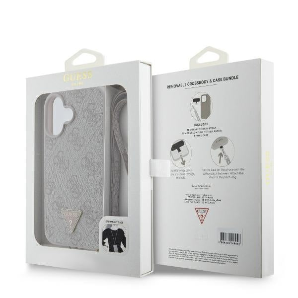 Pouzdro pro Apple iPhone 16, Guess, Crossbody 4G Triangle Strass, Modrá