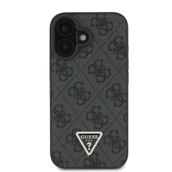 Pouzdro pro Apple iPhone 16, Guess, Crossbody 4G Triangle Strass, Černá