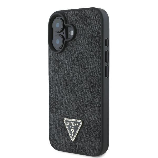 Pouzdro pro Apple iPhone 16, Guess, Crossbody 4G Triangle Strass, Černá