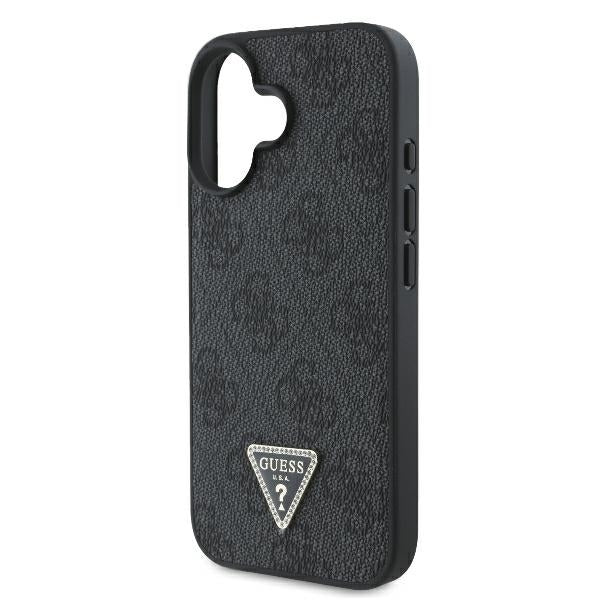 Pouzdro pro Apple iPhone 16, Guess, Crossbody 4G Triangle Strass, Černá