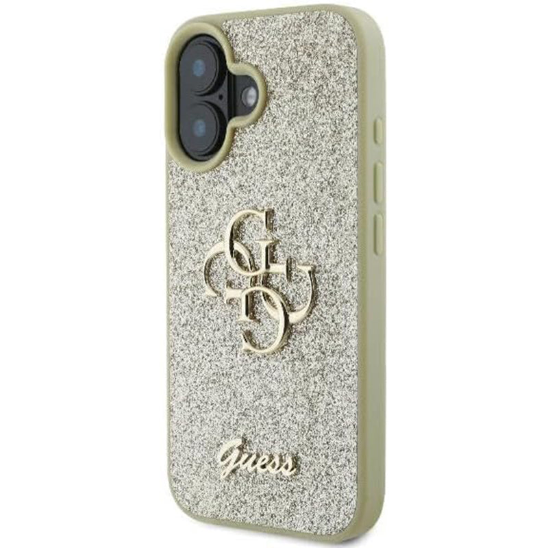 Pouzdro pro Apple iPhone 16, Guess, Fixed Glitter Big 4G, Zlaté