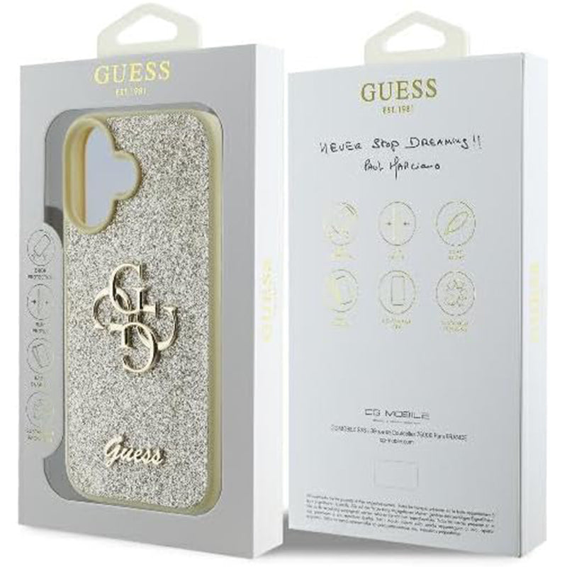 Pouzdro pro Apple iPhone 16, Guess, Fixed Glitter Big 4G, Zlaté