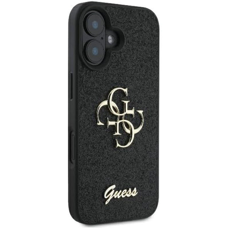 Pouzdro pro Apple iPhone 16, Guess, Fixed Glitter Big 4G, Černá
