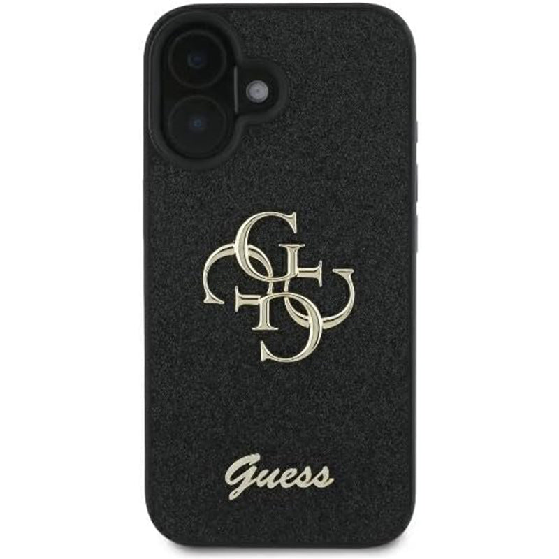Pouzdro pro Apple iPhone 16, Guess, Fixed Glitter Big 4G, Černá