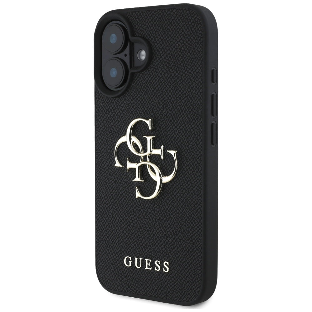 Pouzdro pro Apple iPhone 16, Guess, Grained Big 4G Logo Small Classic Logo, Černá