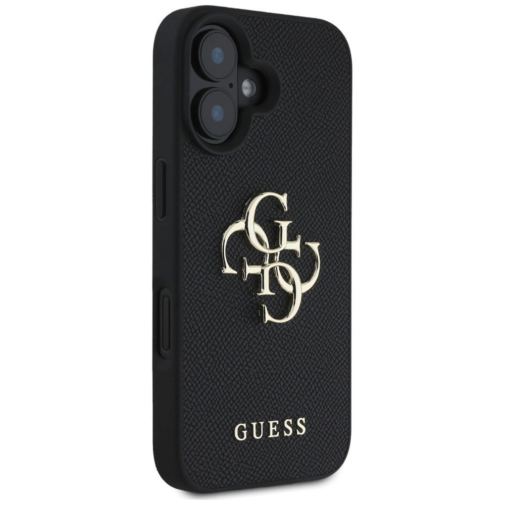 Pouzdro pro Apple iPhone 16, Guess, Grained Big 4G Logo Small Classic Logo, Černá