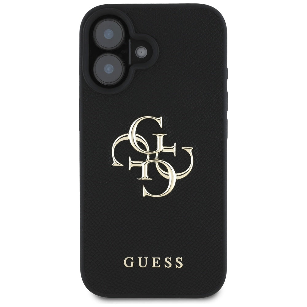 Pouzdro pro Apple iPhone 16, Guess, Grained Big 4G Logo Small Classic Logo, Černá