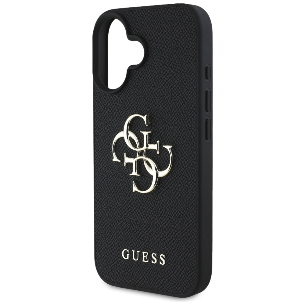 Pouzdro pro Apple iPhone 16, Guess, Grained Big 4G Logo Small Classic Logo, Černá