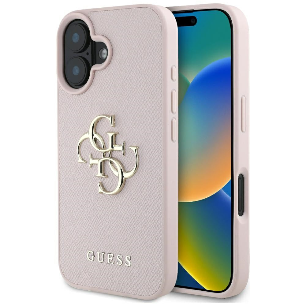 Pouzdro pro Apple iPhone 16, Guess, Grained Big 4G Logo Small Classic Logo, Růžové