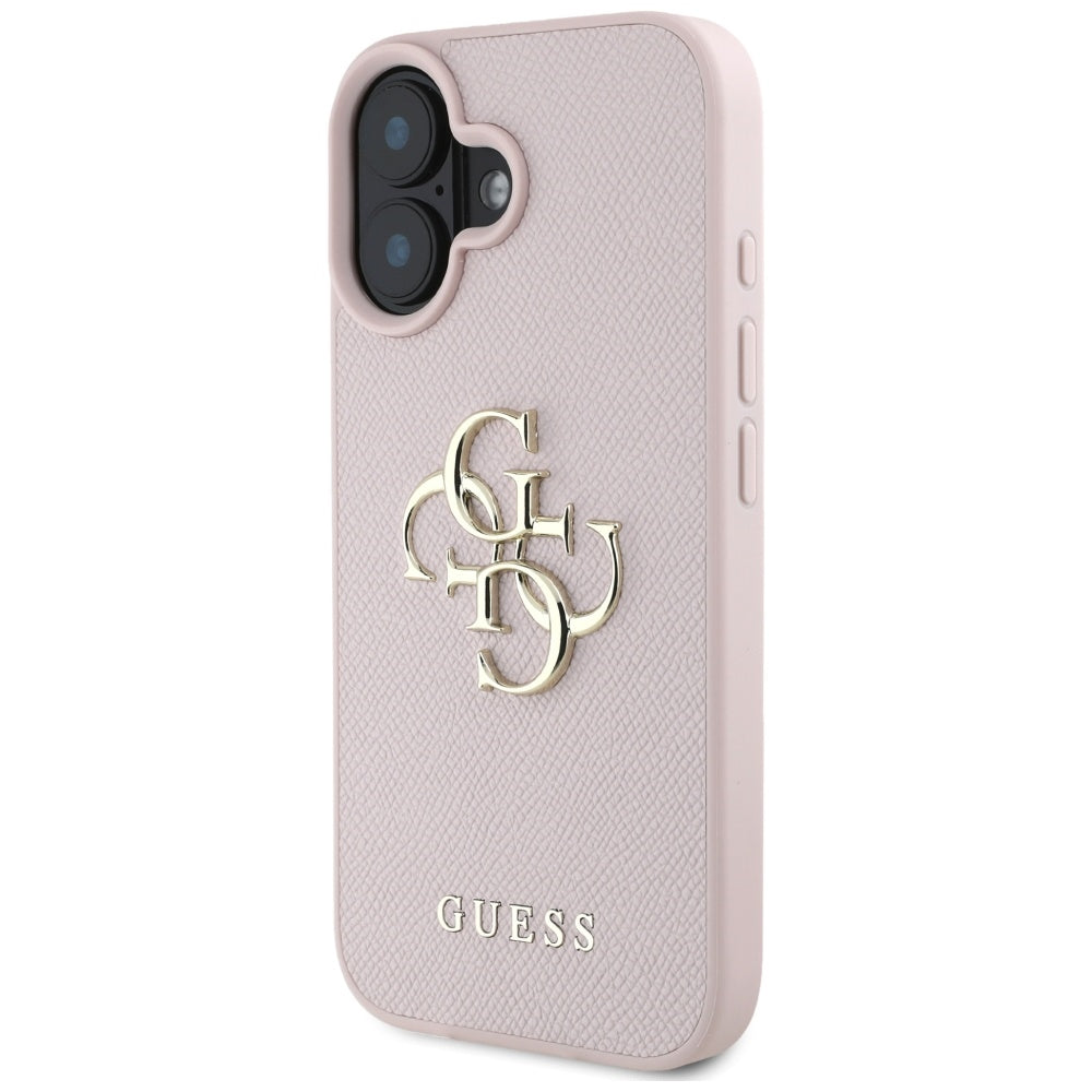 Pouzdro pro Apple iPhone 16, Guess, Grained Big 4G Logo Small Classic Logo, Růžové
