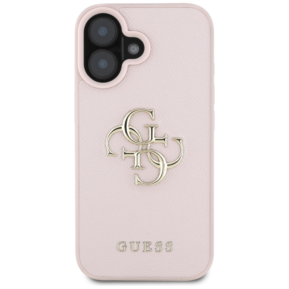 Pouzdro pro Apple iPhone 16, Guess, Grained Big 4G Logo Small Classic Logo, Růžové