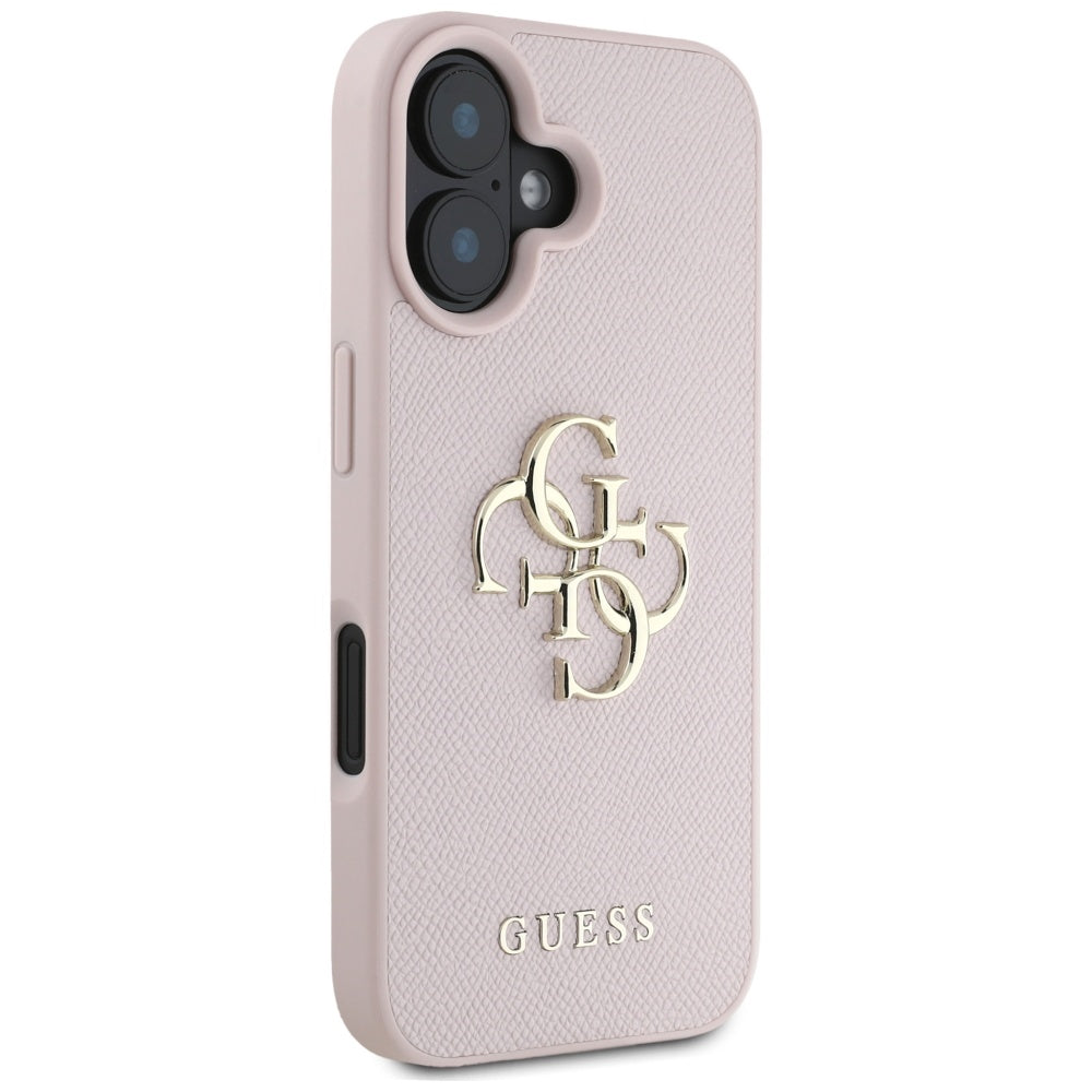 Pouzdro pro Apple iPhone 16, Guess, Grained Big 4G Logo Small Classic Logo, Růžové