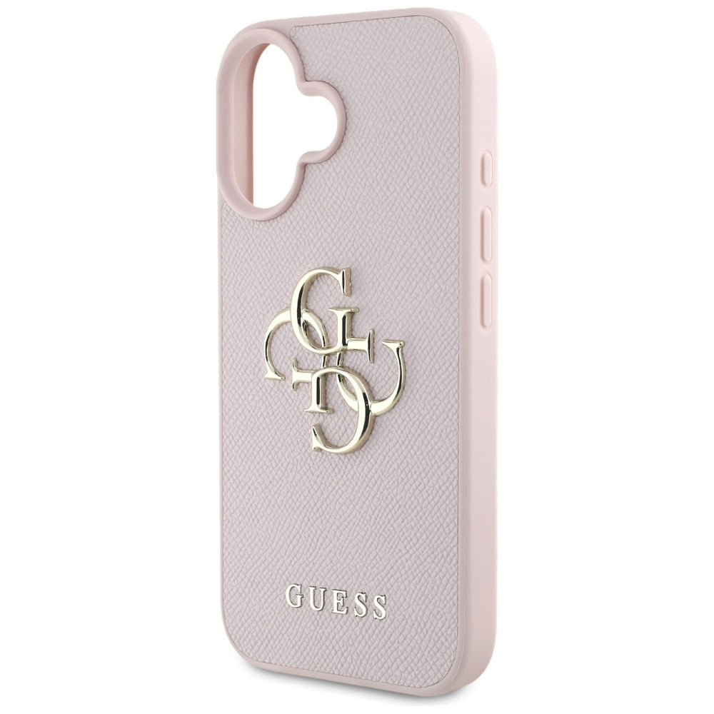 Pouzdro pro Apple iPhone 16, Guess, Grained Big 4G Logo Small Classic Logo, Růžové