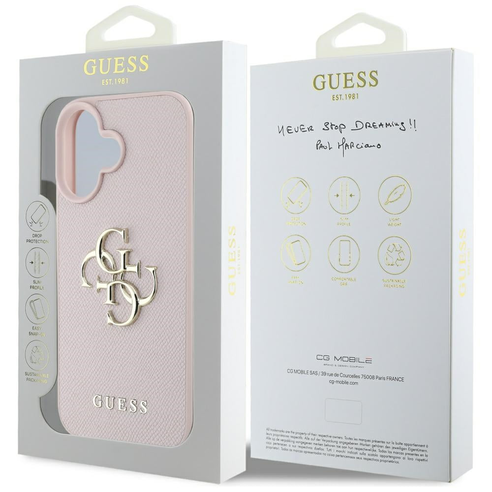 Pouzdro pro Apple iPhone 16, Guess, Grained Big 4G Logo Small Classic Logo, Růžové
