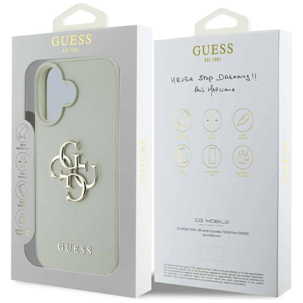 Pouzdro pro Apple iPhone 16, Guess, Grained Big 4G Logo Small Classic Logo, Zelená