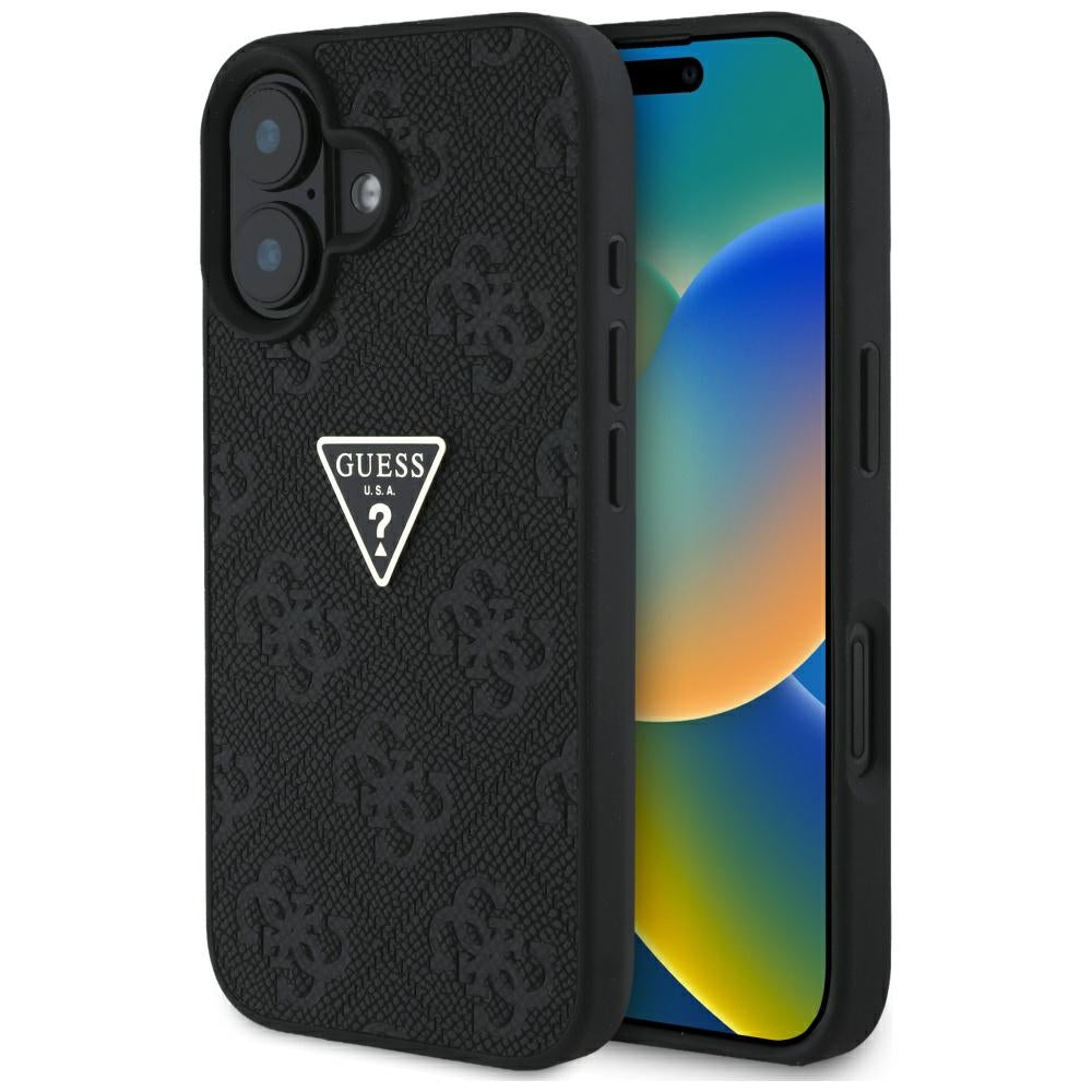 Pouzdro pro Apple iPhone 16, Guess, Hot Stamp 4G Pattern Triangle Logo, Černá