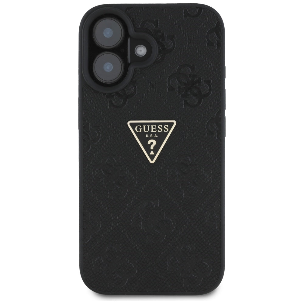 Pouzdro pro Apple iPhone 16, Guess, Hot Stamp 4G Pattern Triangle Logo, Černá