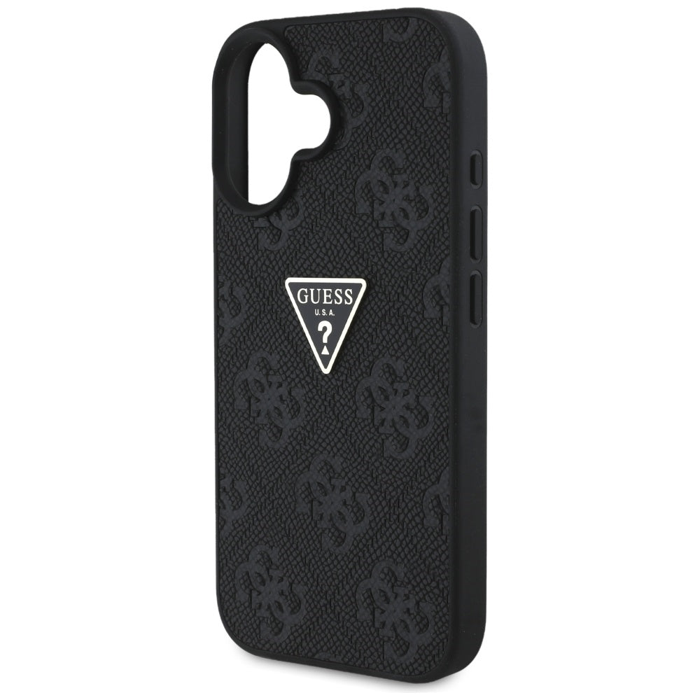 Pouzdro pro Apple iPhone 16, Guess, Hot Stamp 4G Pattern Triangle Logo, Černá