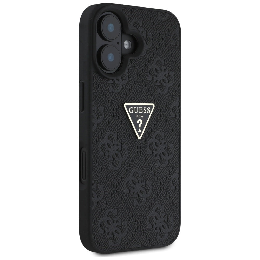 Pouzdro pro Apple iPhone 16, Guess, Hot Stamp 4G Pattern Triangle Logo, Černá