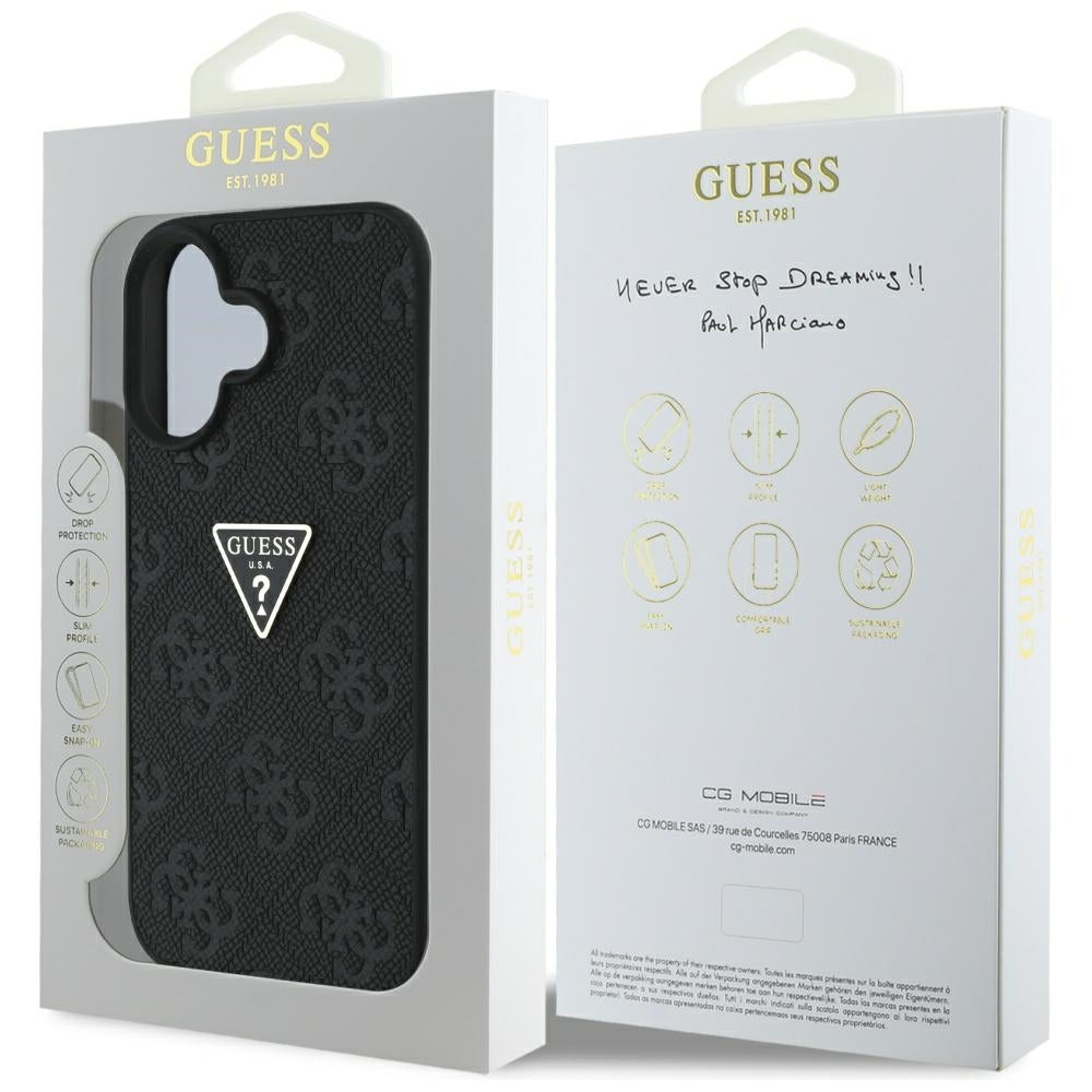 Pouzdro pro Apple iPhone 16, Guess, Hot Stamp 4G Pattern Triangle Logo, Černá