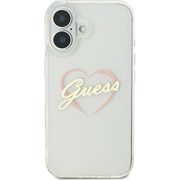Pouzdro pro Apple iPhone 16, Guess, IML Heart, Průhledné
