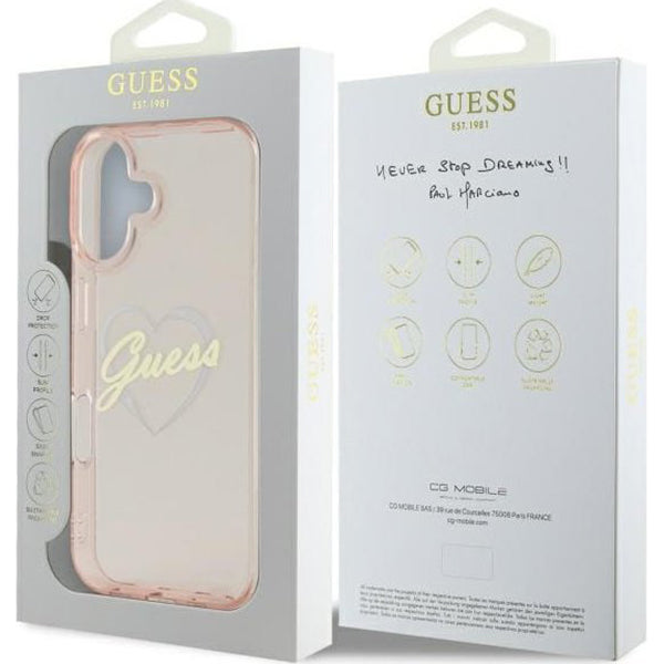 Pouzdro pro Apple iPhone 16, Guess, IML Heart, Průhledné