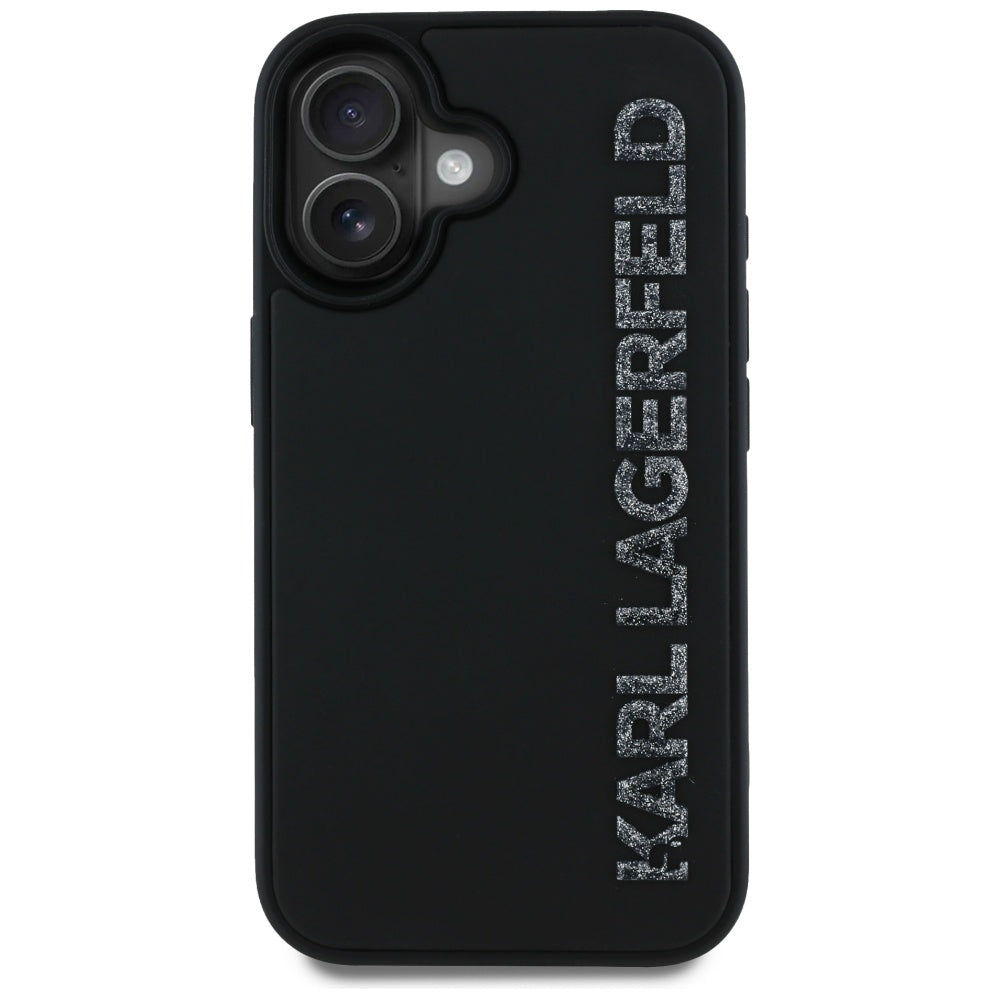 Pouzdro pro Apple iPhone 16, Karl Lagerfeld, 3D Rubber Elongated Glitter Logo, Černá