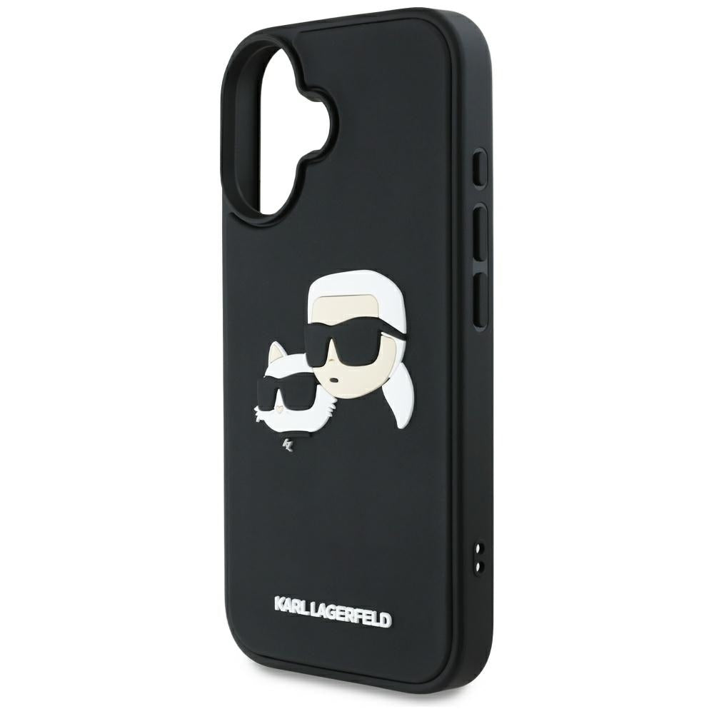 Pouzdro pro Apple iPhone 16, Karl Lagerfeld, 3D Rubber Karl & Choupette, Černá