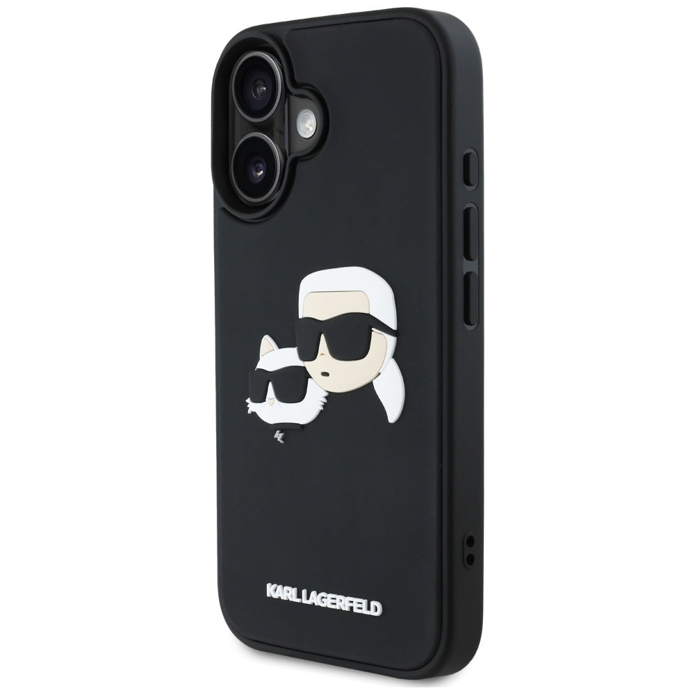 Pouzdro pro Apple iPhone 16, Karl Lagerfeld, 3D Rubber Karl & Choupette, Černá