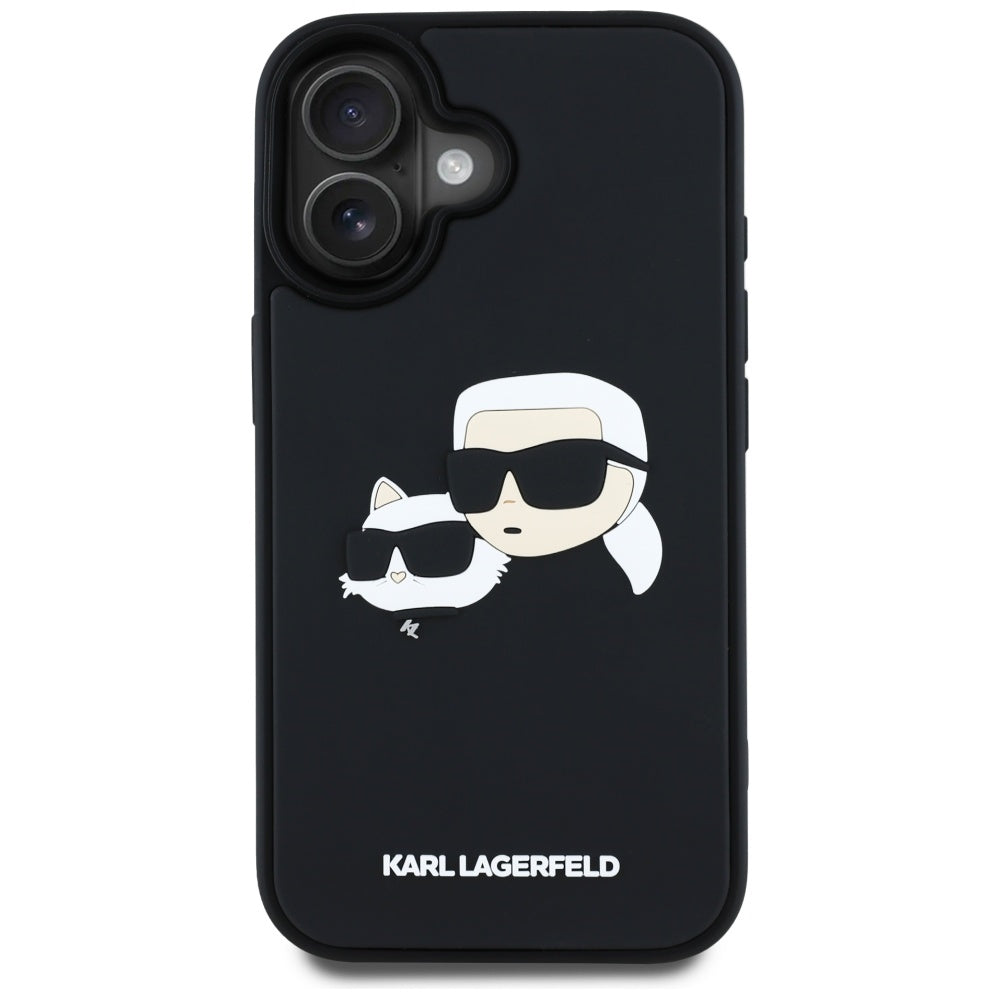 Pouzdro pro Apple iPhone 16, Karl Lagerfeld, 3D Rubber Karl & Choupette, Černá