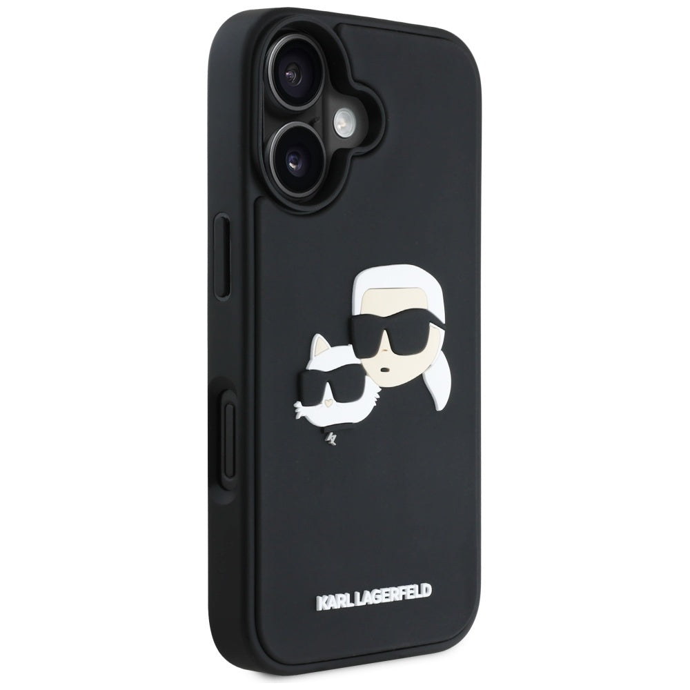 Pouzdro pro Apple iPhone 16, Karl Lagerfeld, 3D Rubber Karl & Choupette, Černá