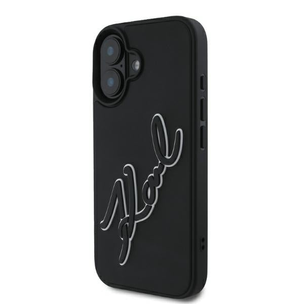 Pouzdro pro Apple iPhone 16, Karl Lagerfeld, 3D Rubber Signature, Černá