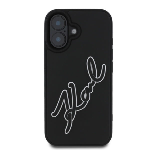Pouzdro pro Apple iPhone 16, Karl Lagerfeld, 3D Rubber Signature, Černá