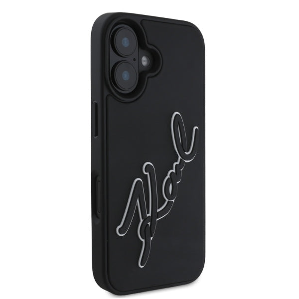 Pouzdro pro Apple iPhone 16, Karl Lagerfeld, 3D Rubber Signature, Černá