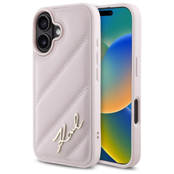 Pouzdro pro Apple iPhone 16, Karl Lagerfeld, Diagonal Quilted Script, Růžové