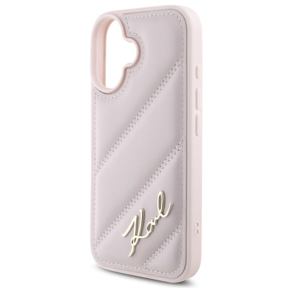 Pouzdro pro Apple iPhone 16, Karl Lagerfeld, Diagonal Quilted Script, Růžové