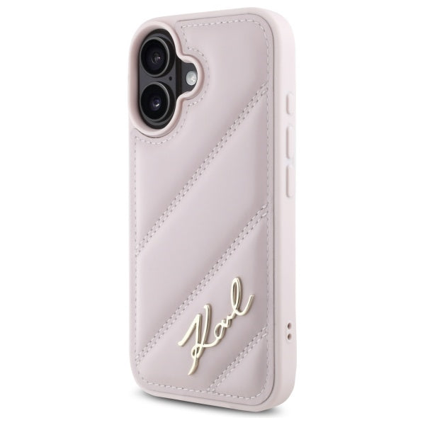 Pouzdro pro Apple iPhone 16, Karl Lagerfeld, Diagonal Quilted Script, Růžové