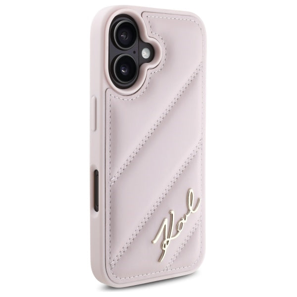 Pouzdro pro Apple iPhone 16, Karl Lagerfeld, Diagonal Quilted Script, Růžové