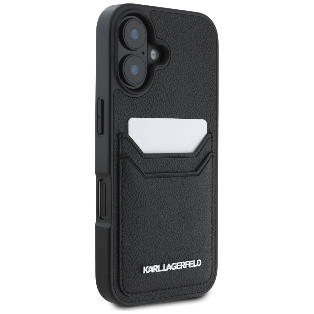 Case for Apple iPhone 16, Karl Lagerfeld, Grained Cardslots, Black