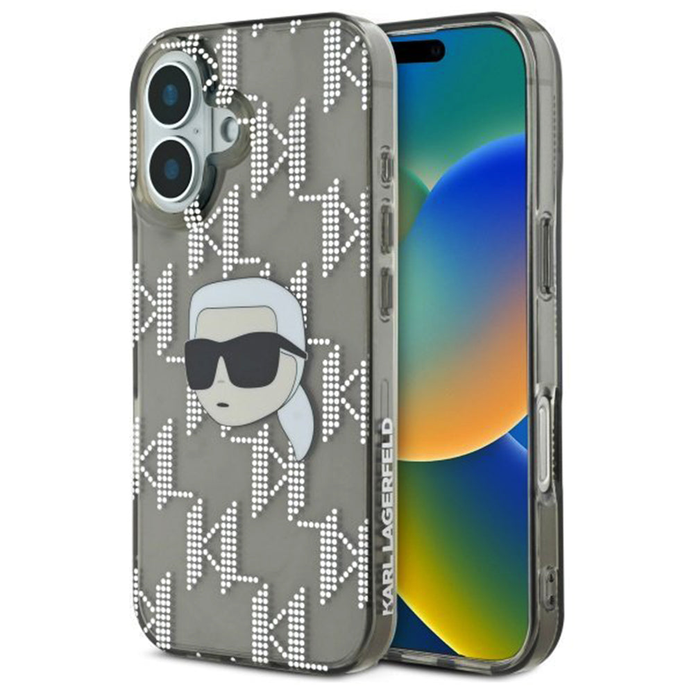 Pouzdro pro Apple iPhone 16, Karl Lagerfeld, IML Luxury Electroplated Karl's Head, Černá