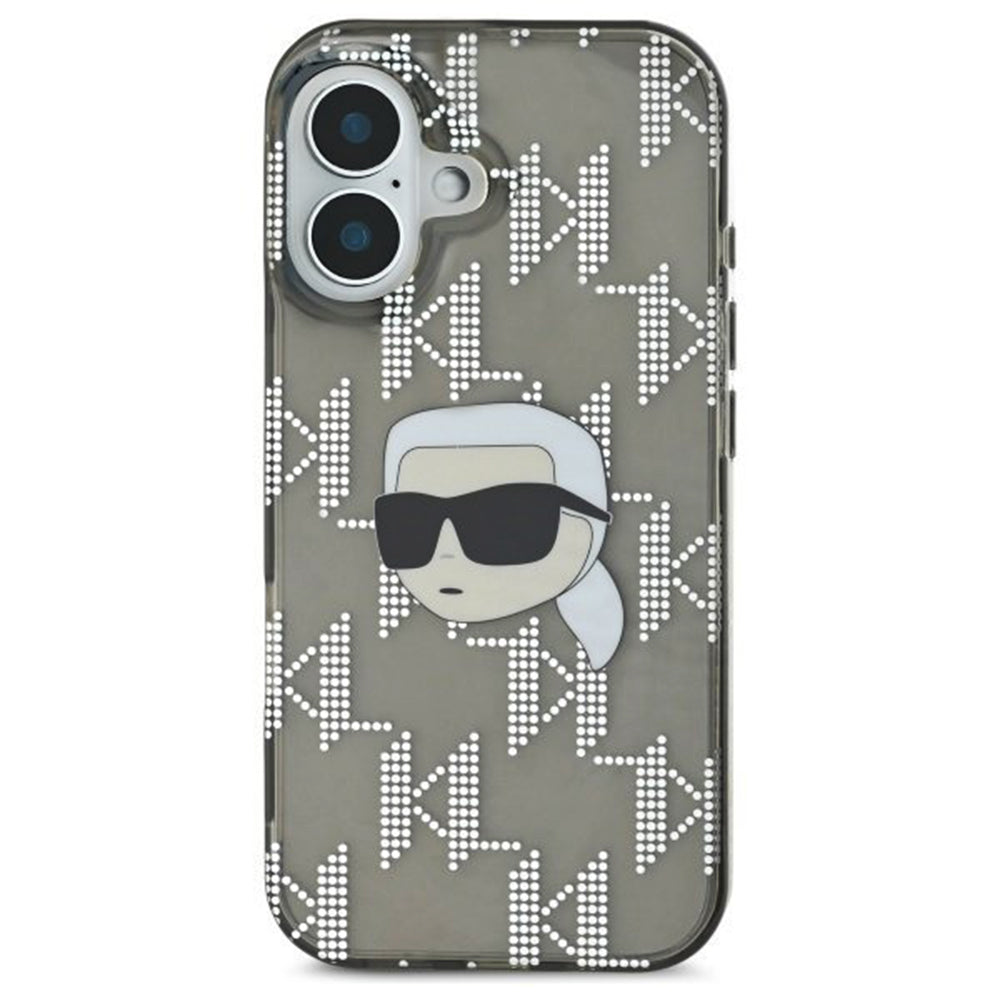 Pouzdro pro Apple iPhone 16, Karl Lagerfeld, IML Luxury Electroplated Karl's Head, Černá