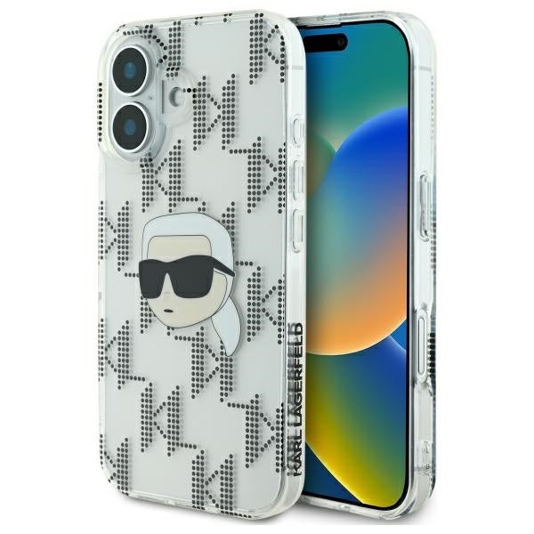 Pouzdro pro Apple iPhone 16, Karl Lagerfeld, IML Luxury Electroplated Karl's Head, Průhledné