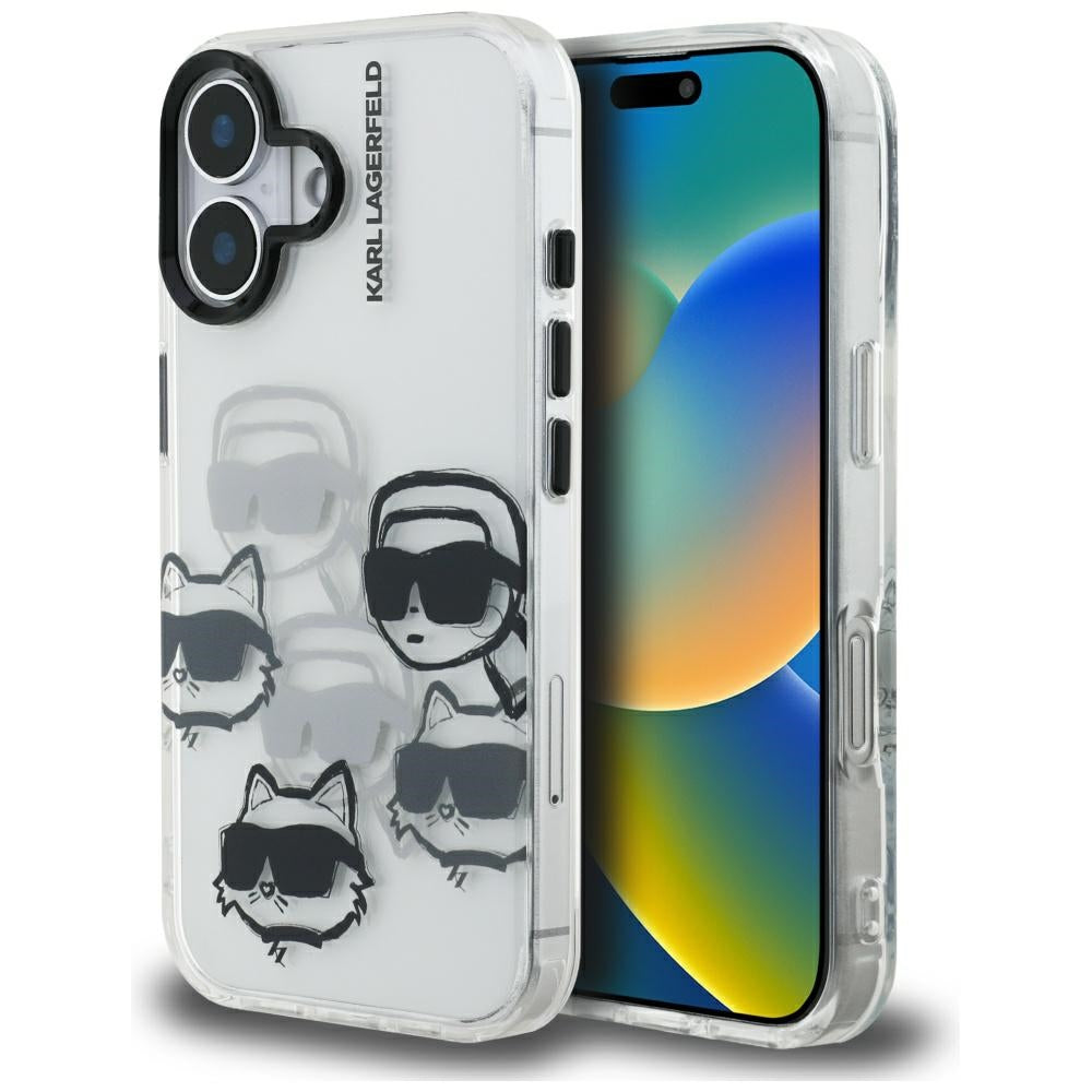 Pouzdro pro Apple iPhone 16, Karl Lagerfeld, IML Luxury Multi Head Pattern, Průhledné