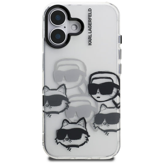 Pouzdro pro Apple iPhone 16, Karl Lagerfeld, IML Luxury Multi Head Pattern, Průhledné