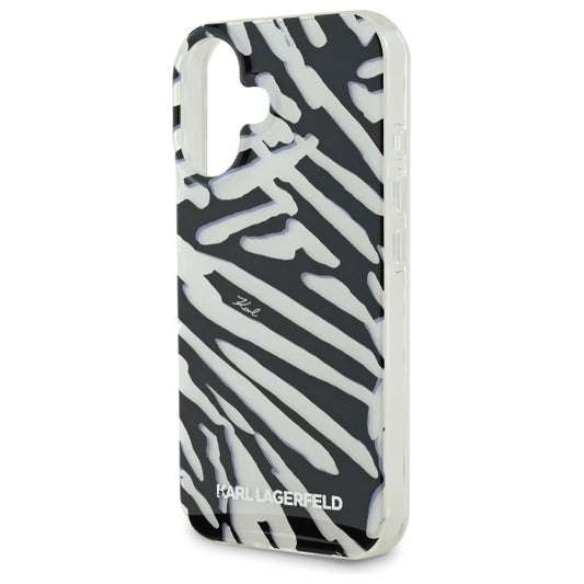 Pouzdro pro Apple iPhone 16, Karl Lagerfeld, IML Luxury Zebra Pattern with Strap, Černá