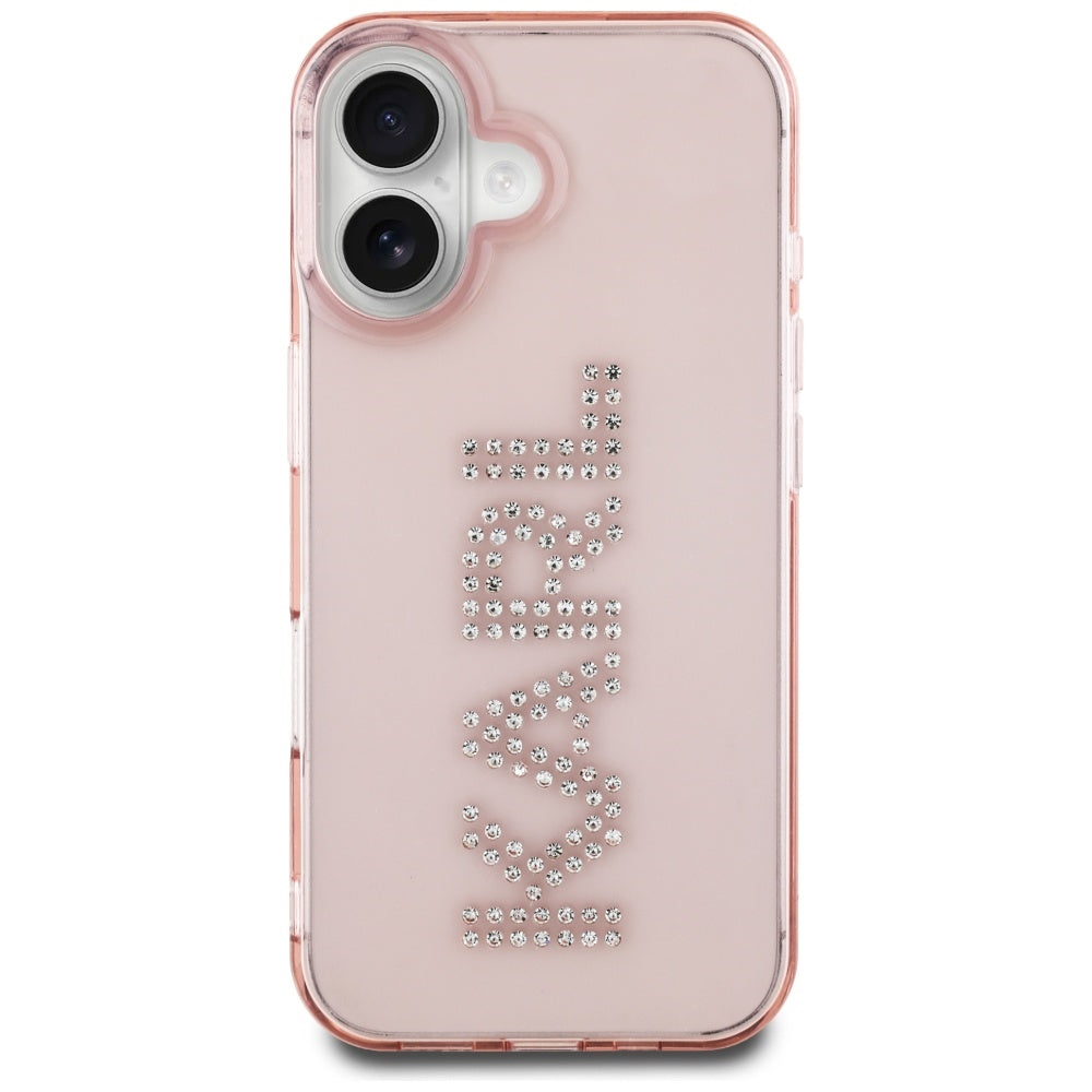 Pouzdro pro Apple iPhone 16, Karl Lagerfeld, IML Rhinestones Pink Logo, Růžové