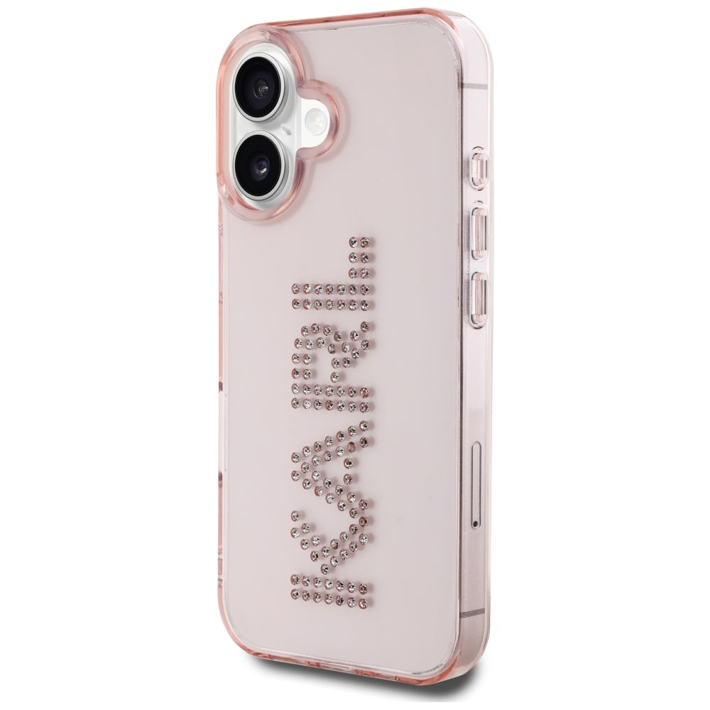 Pouzdro pro Apple iPhone 16, Karl Lagerfeld, IML Rhinestones Pink Logo, Růžové